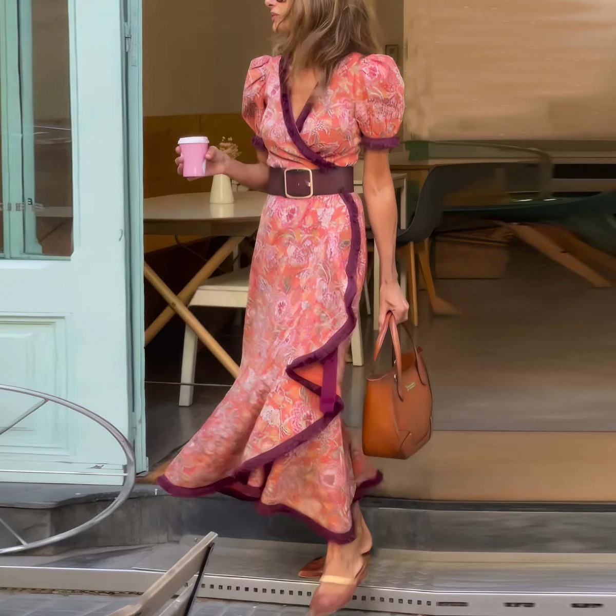 Marlenka® | Elegantes Pink Kurzarm Maxikleid