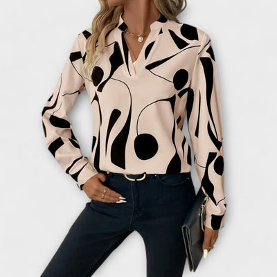Elegante langärmelige Bluse mit spitzem Ausschnitt