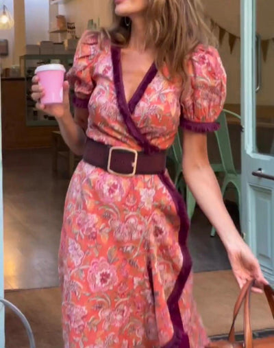 Marlenka® | Elegantes Pink Kurzarm Maxikleid