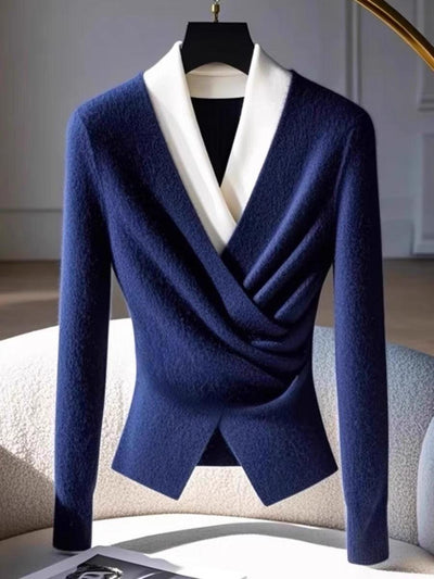 Aria® | Blauer V-Ausschnitt Pullover mit langen Ärmeln