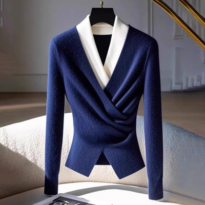 Aria® | Blauer V-Ausschnitt Pullover mit langen Ärmeln