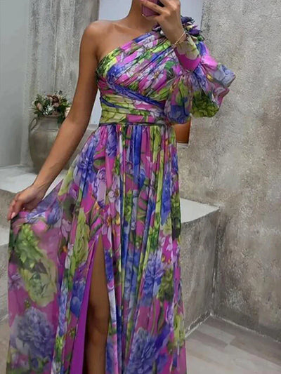 Amalia - Ein-Schulter-Blumen-Maxikleid