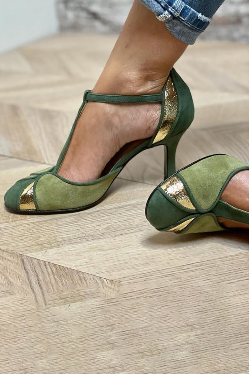 Taviana | Patchwork Pumps mit T-Riemen und geschlossener Spitze