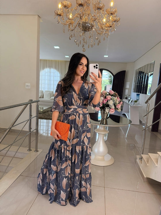 Sabine - Elegantes Maxikleid mit Blumendruck