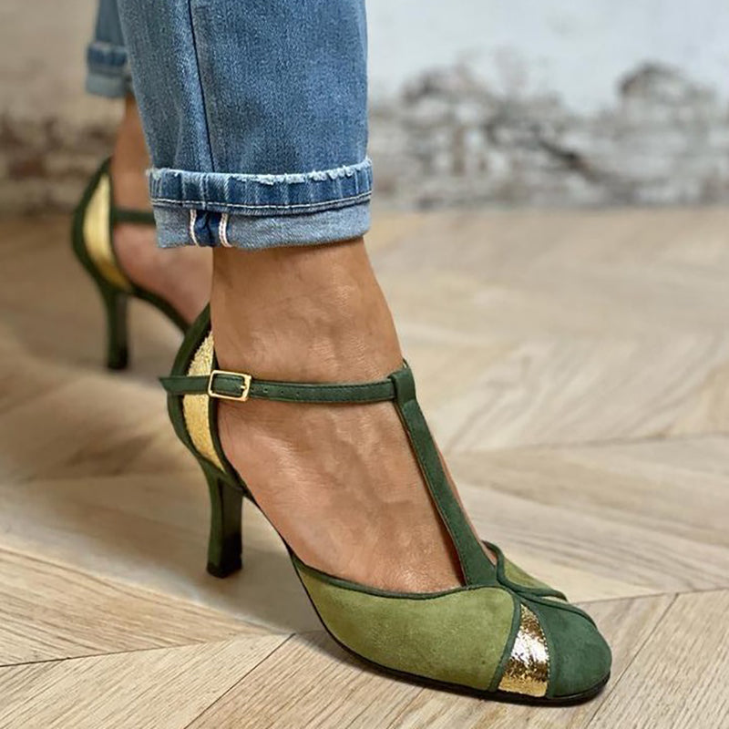 Taviana | Patchwork Pumps mit T-Riemen und geschlossener Spitze
