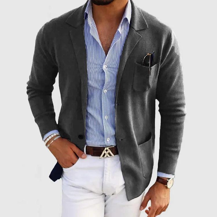 Lukas® | Elegante Strickjacke für Herren mit Taschen und Reverskragen, einfarbig, lange Ärmel