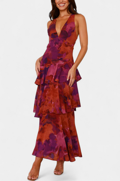 Charlotte - Geschichtetes Chiffonkleid mit V-Ausschnitt