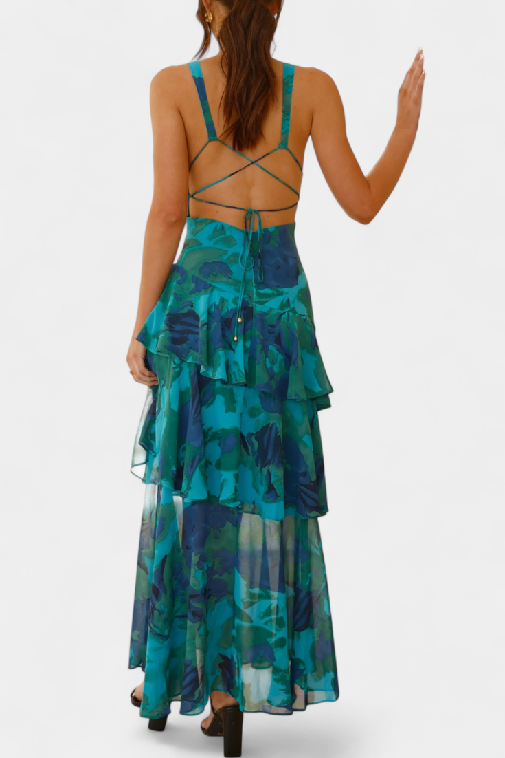 Charlotte - Geschichtetes Chiffonkleid mit V-Ausschnitt