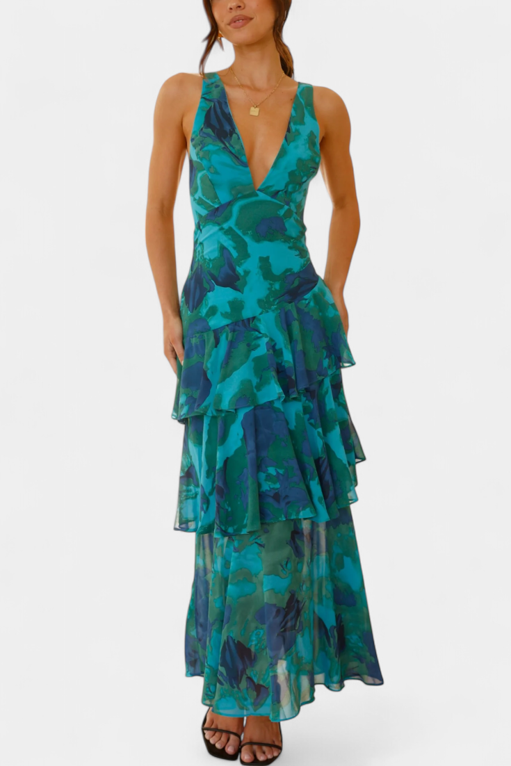 Charlotte - Geschichtetes Chiffonkleid mit V-Ausschnitt