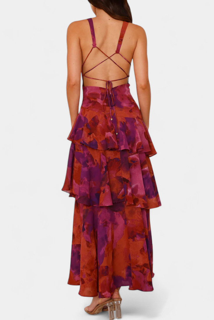 Charlotte - Geschichtetes Chiffonkleid mit V-Ausschnitt