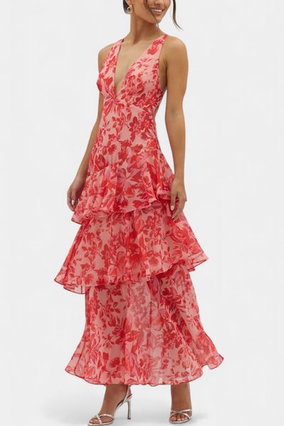 Charlotte - Geschichtetes Chiffonkleid mit V-Ausschnitt