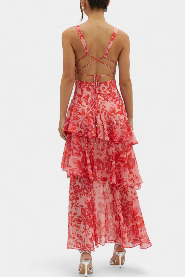 Charlotte - Geschichtetes Chiffonkleid mit V-Ausschnitt