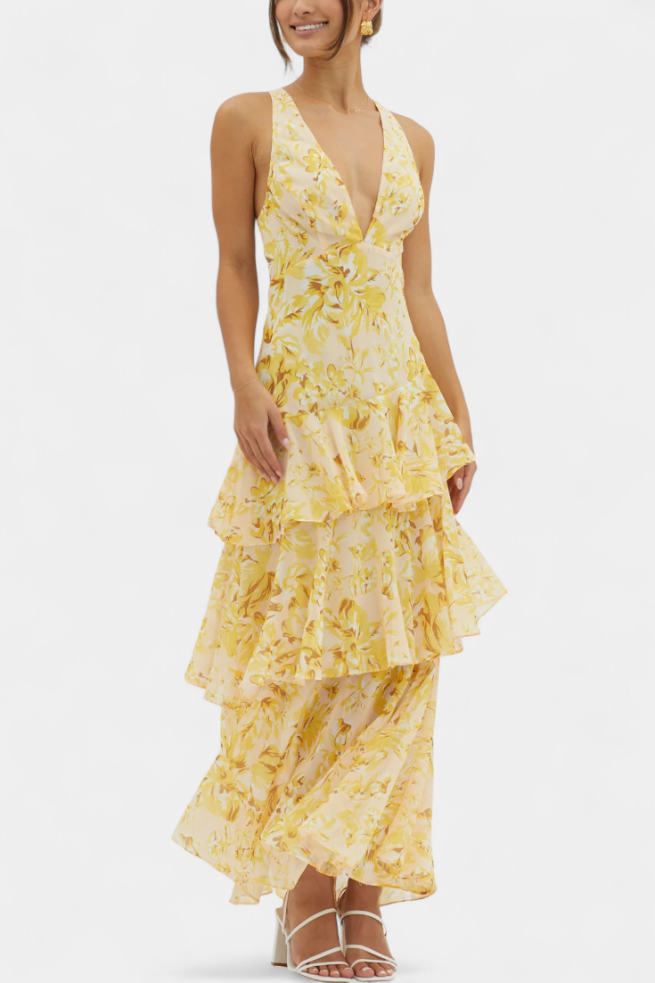 Charlotte - Geschichtetes Chiffonkleid mit V-Ausschnitt