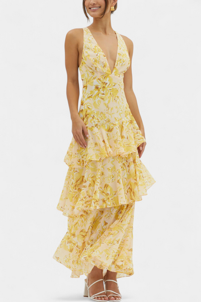 Charlotte - Geschichtetes Chiffonkleid mit V-Ausschnitt