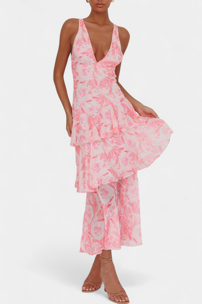 Charlotte - Geschichtetes Chiffonkleid mit V-Ausschnitt