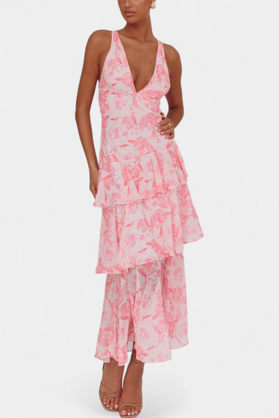 Charlotte - Geschichtetes Chiffonkleid mit V-Ausschnitt