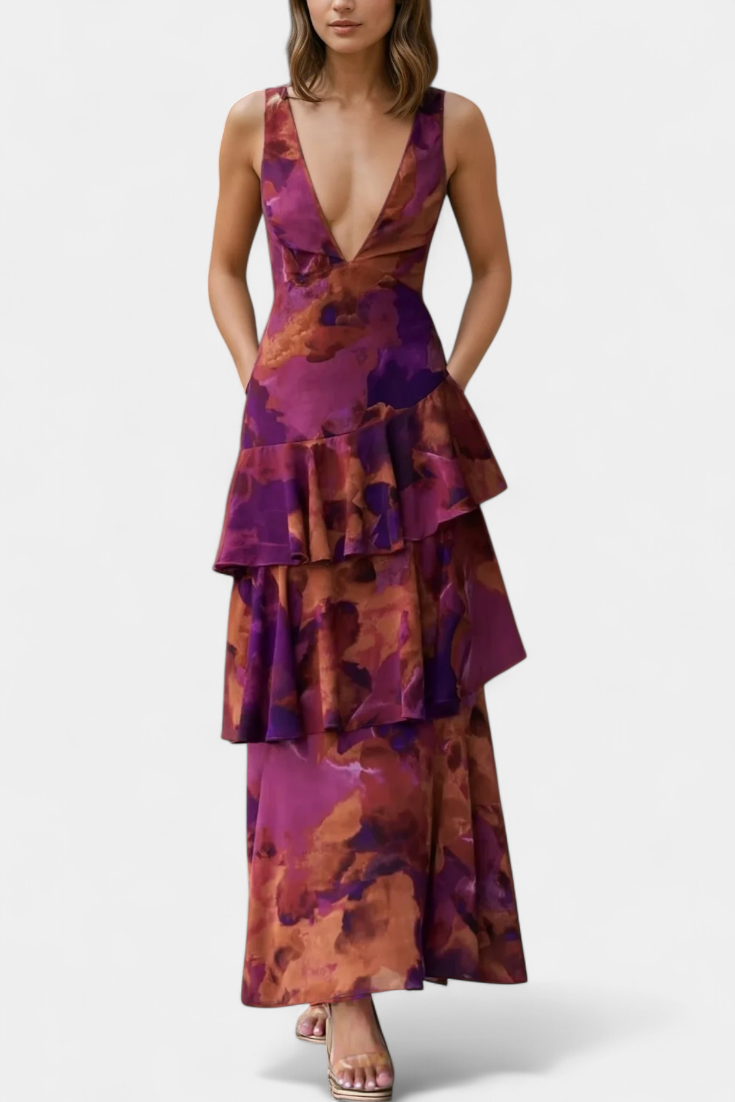 Charlotte - Geschichtetes Chiffonkleid mit V-Ausschnitt