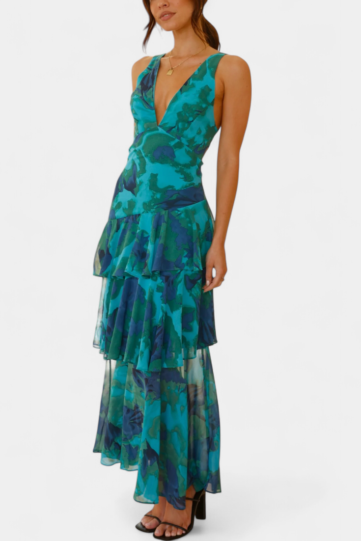 Charlotte - Geschichtetes Chiffonkleid mit V-Ausschnitt