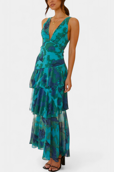 Charlotte - Geschichtetes Chiffonkleid mit V-Ausschnitt