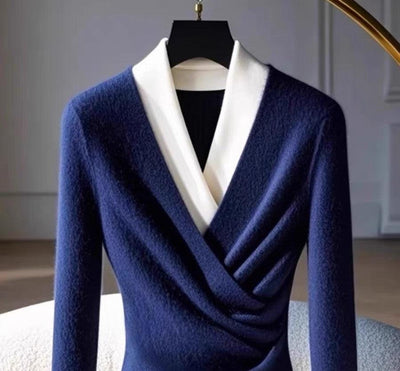 Aria® | Blauer V-Ausschnitt Pullover mit langen Ärmeln